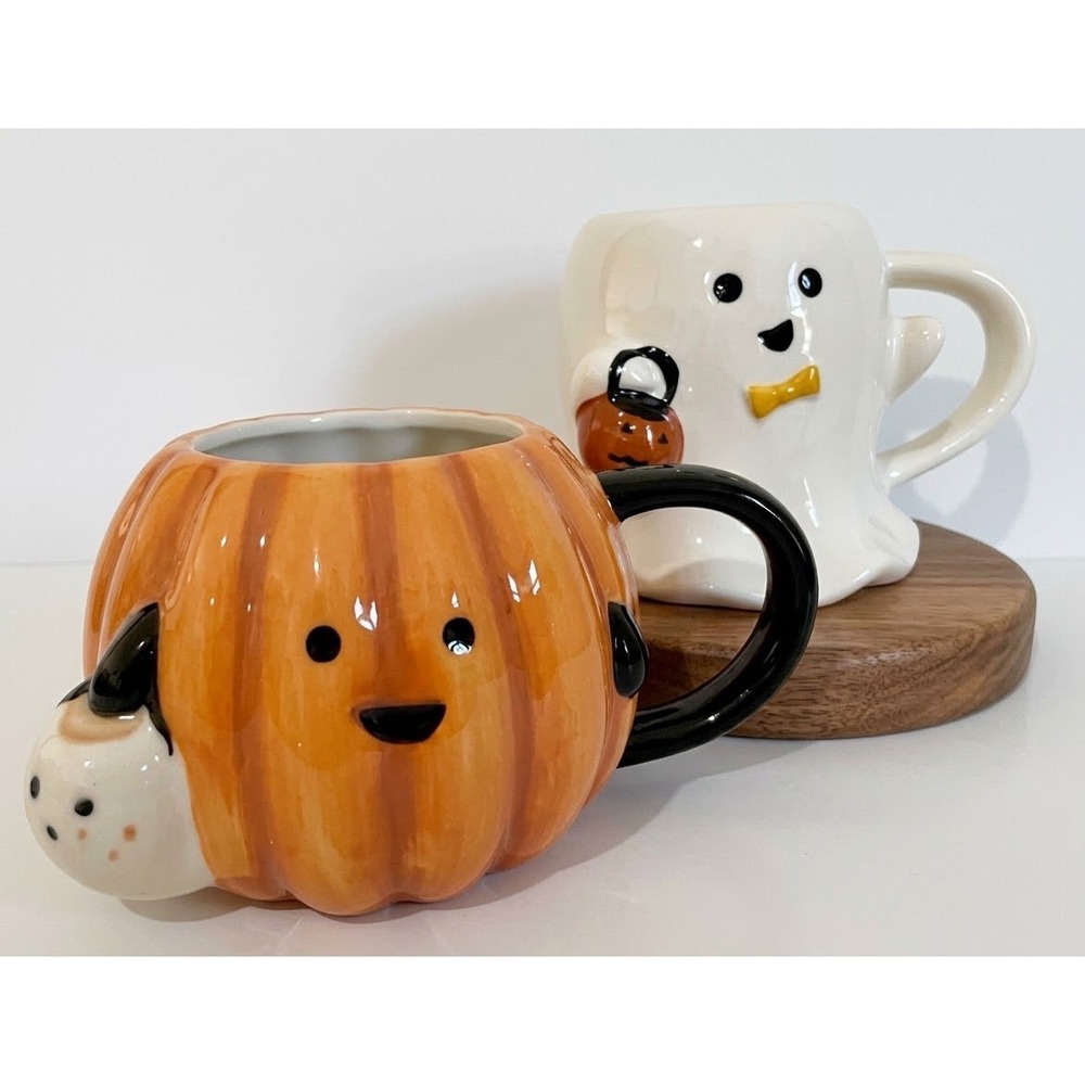 2 Target 2024 Hyde Eek Trick or Treat Ghost & Pumpkin Figural Stoneware Mug Lot